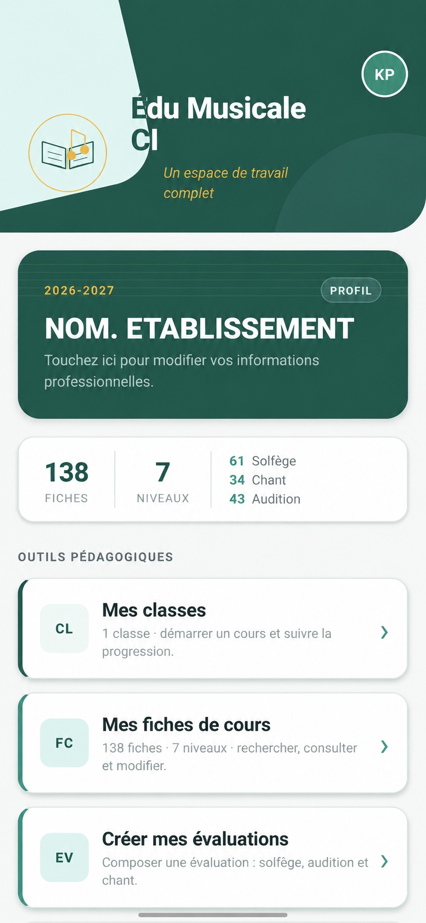 Écran d’accueil de l’application Edu Musicale CI